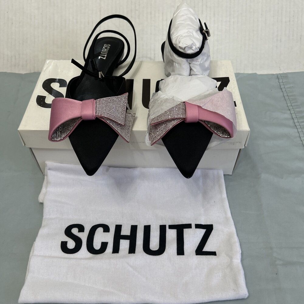 Schutz Women’s Pointed Toe Flats Black/Pink Size 7